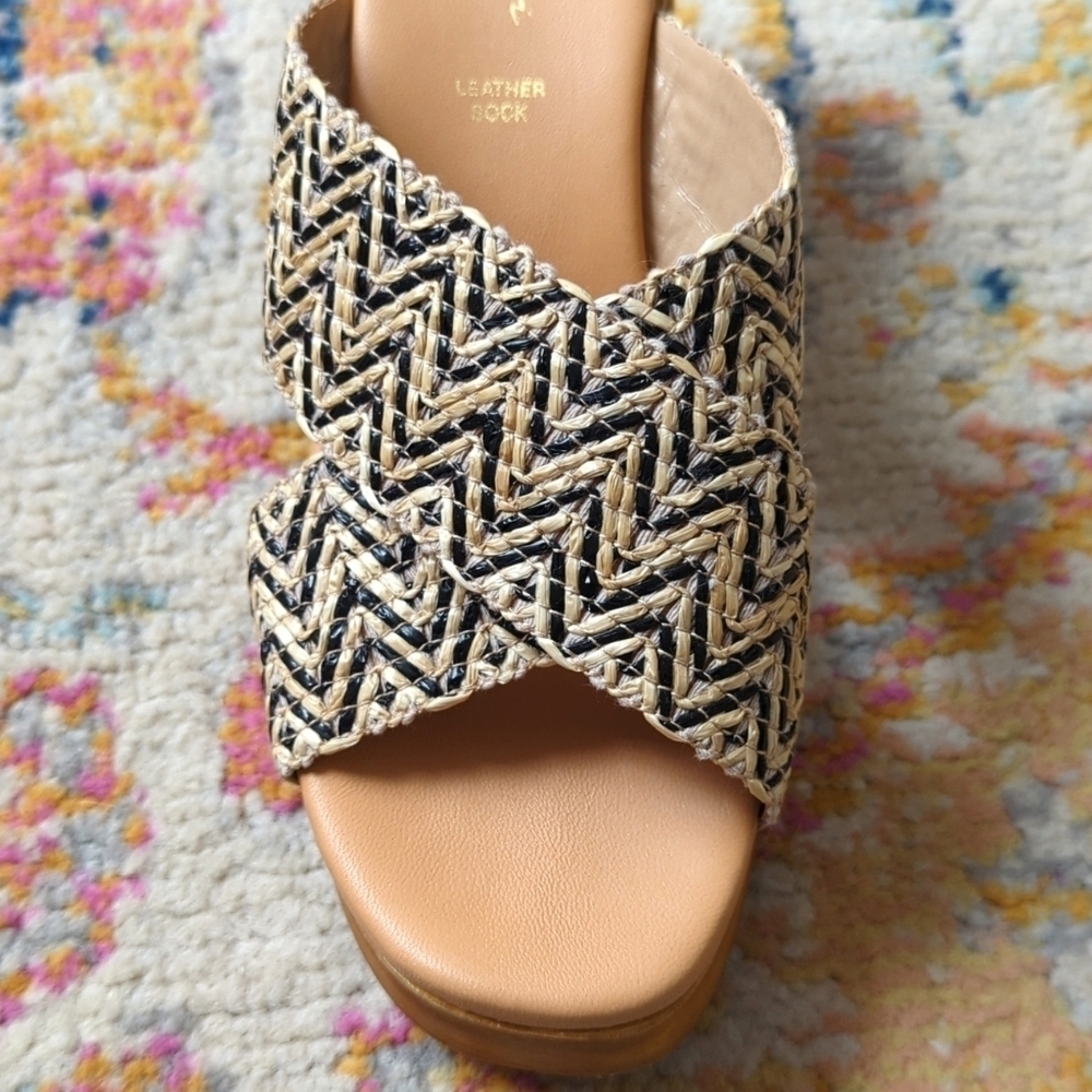 Avellini Woven Criss Cross Open Toe Slip On Heeled Platform Sandals Tan 9.5 - Picture 11 of 16